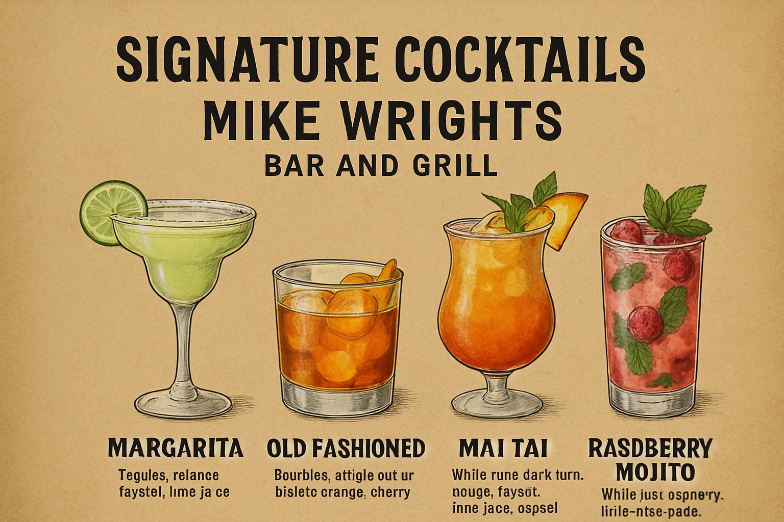 Signature cocktails served at MIKE WRIGHTS BAR AND GRILL