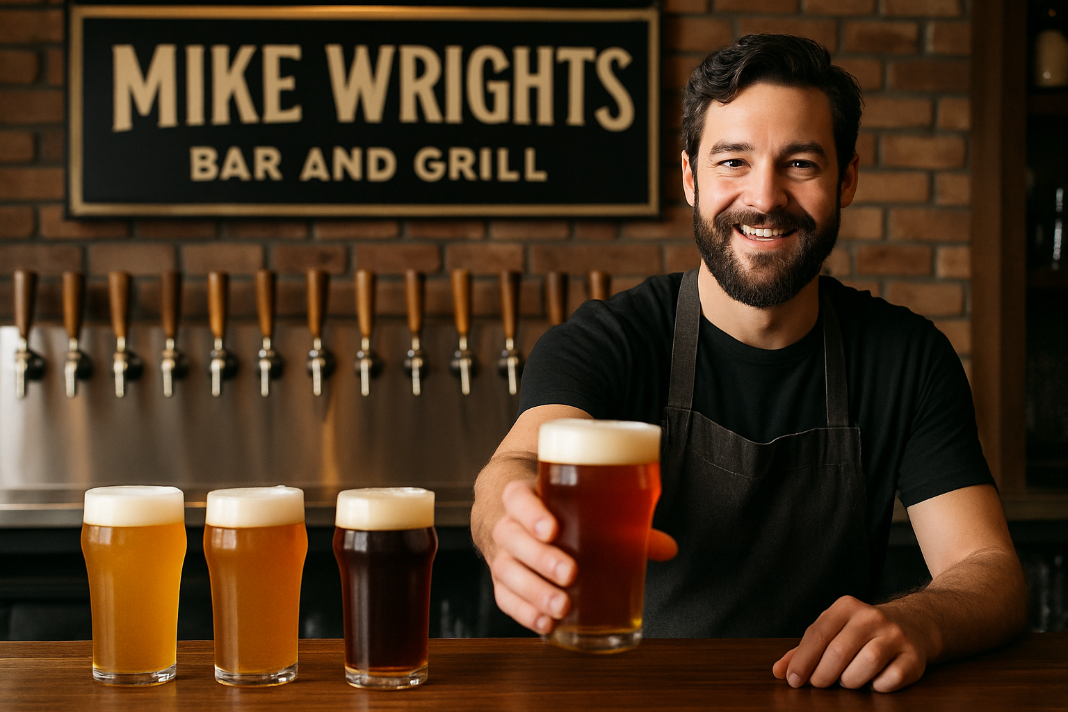 Bartender serving craft beers at MIKE WRIGHTS BAR AND GRILL