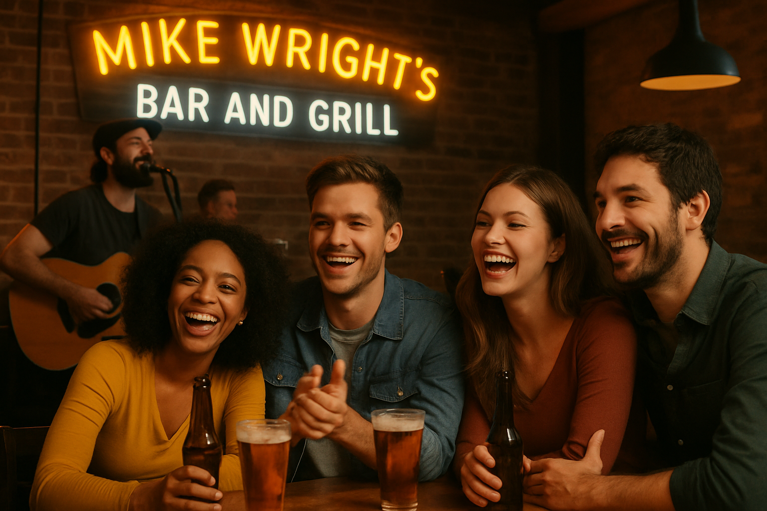 Friends enjoying live music at MIKE WRIGHTS BAR AND GRILL